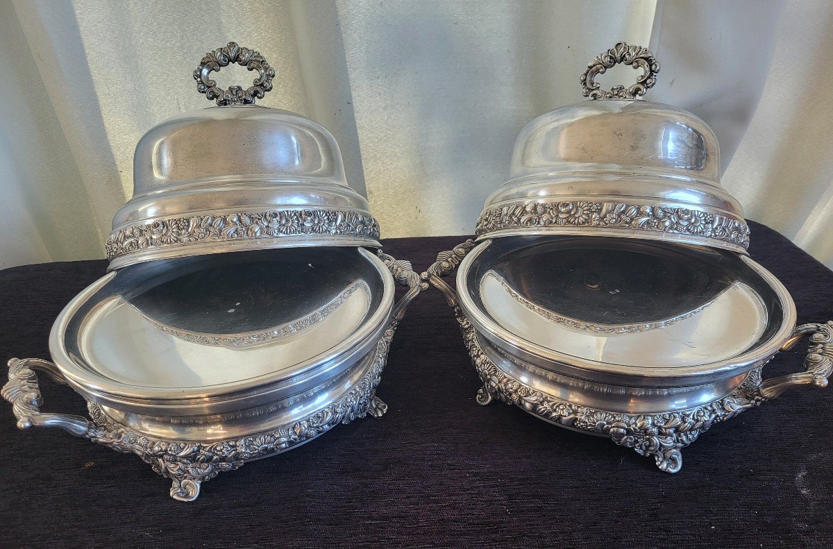 Paire De Chauffe-plat clochés Argent Plaqué M.o.Veyrat c.1820-photo-2