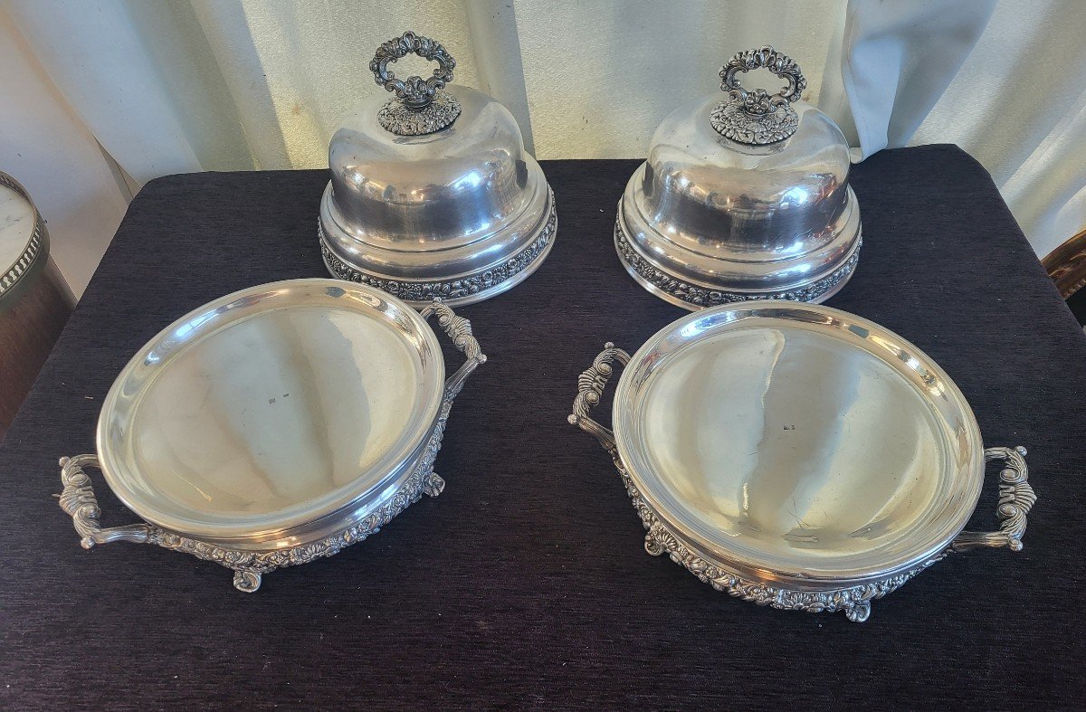 Paire De Chauffe-plat clochés Argent Plaqué M.o.Veyrat c.1820-photo-4