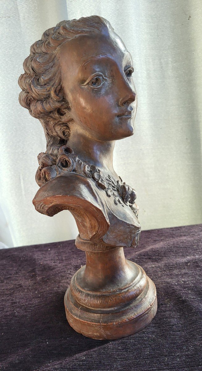 Buste Terre Cuite Jeune élégante En Flore époque  1er Tiers XIXe Siècle Hauteur 43cm-photo-4