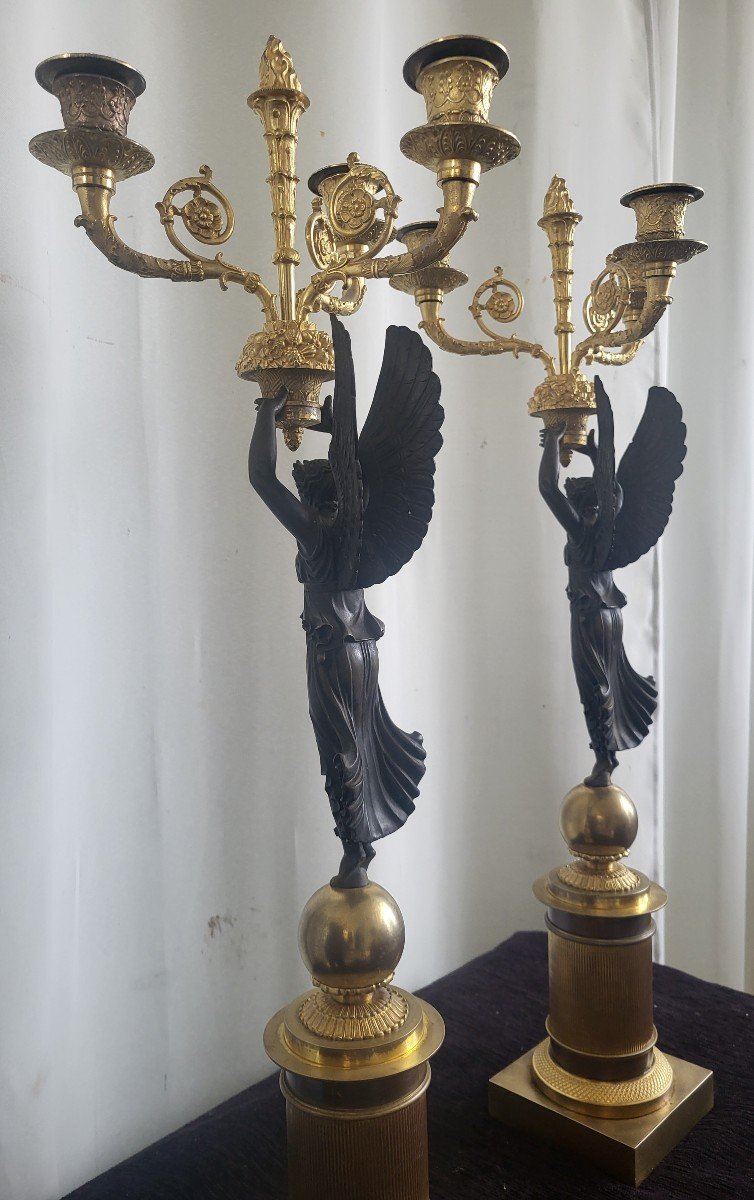 Paire De  Candélabres  Aux Victoires Ailées Ep Empire  H64cm-photo-4