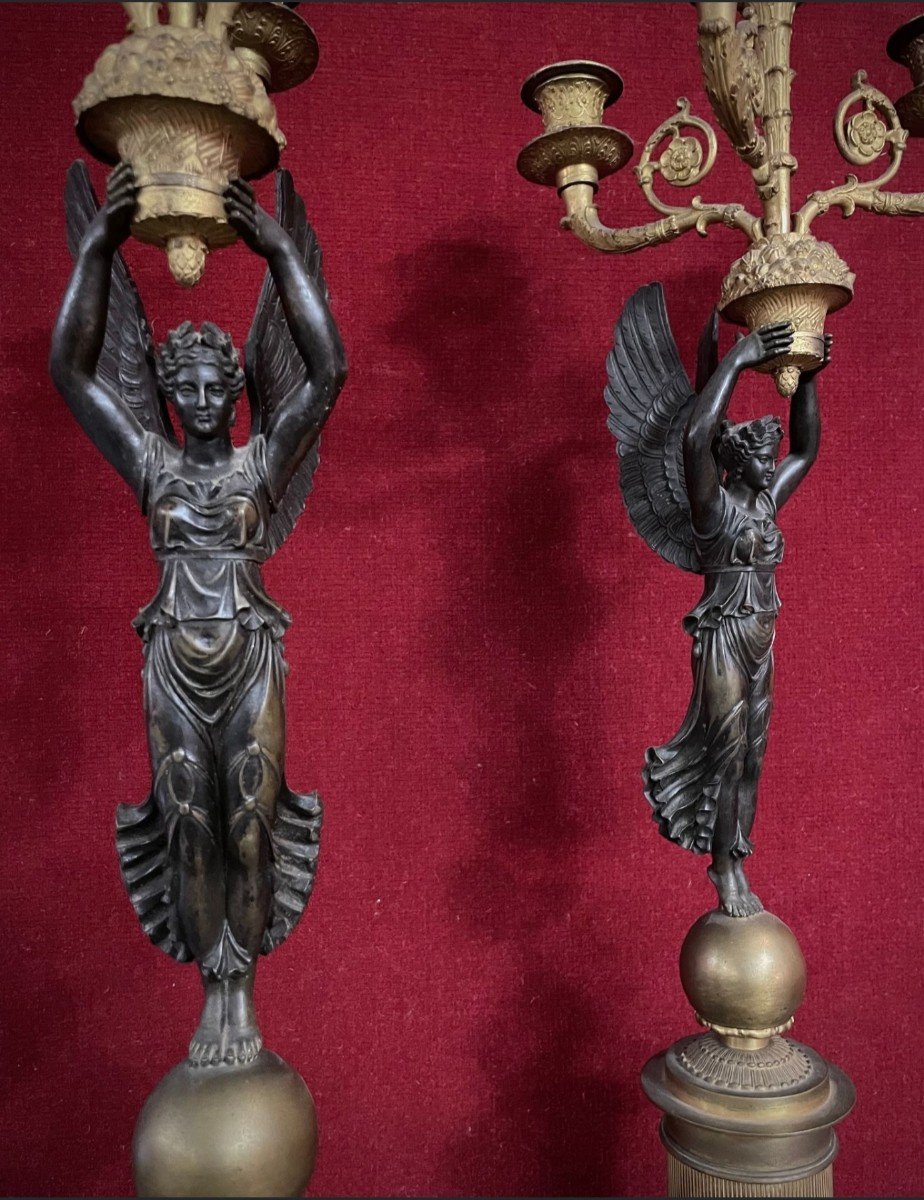 Paire De  Candélabres  Aux Victoires Ailées Ep Empire  H64cm-photo-3