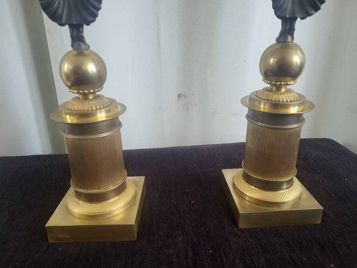Paire De  Candélabres  Aux Victoires Ailées Ep Empire  H64cm-photo-1