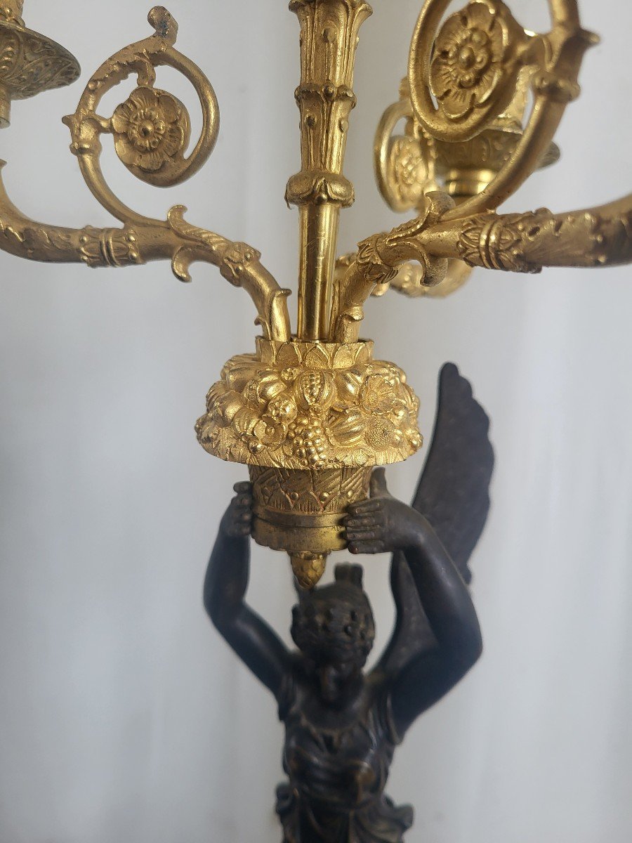 Paire De  Candélabres  Aux Victoires Ailées Ep Empire  H64cm-photo-2