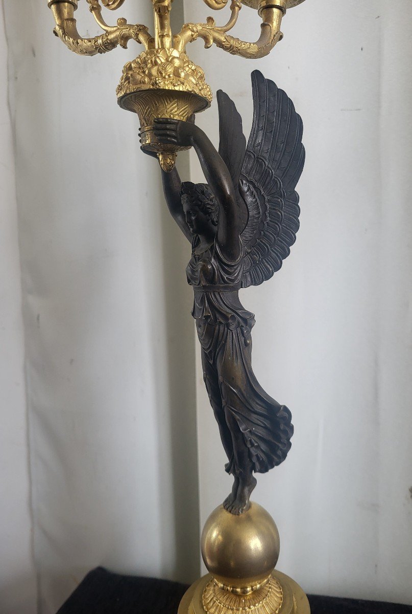 Paire De  Candélabres  Aux Victoires Ailées Ep Empire  H64cm-photo-3