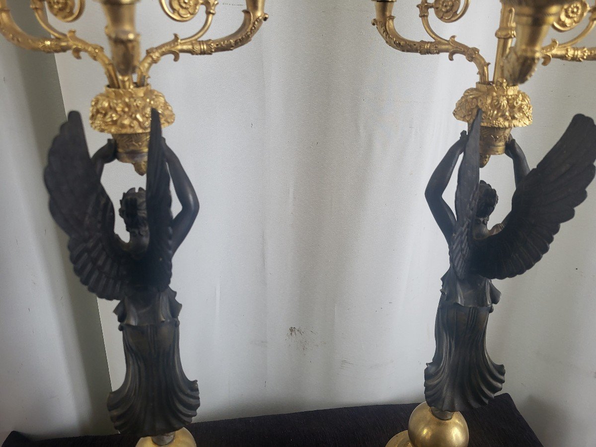 Paire De  Candélabres  Aux Victoires Ailées Ep Empire  H64cm-photo-8