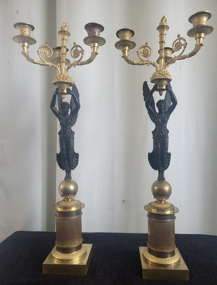 Paire De  Candélabres  Aux Victoires Ailées Ep Empire  H64cm-photo-7