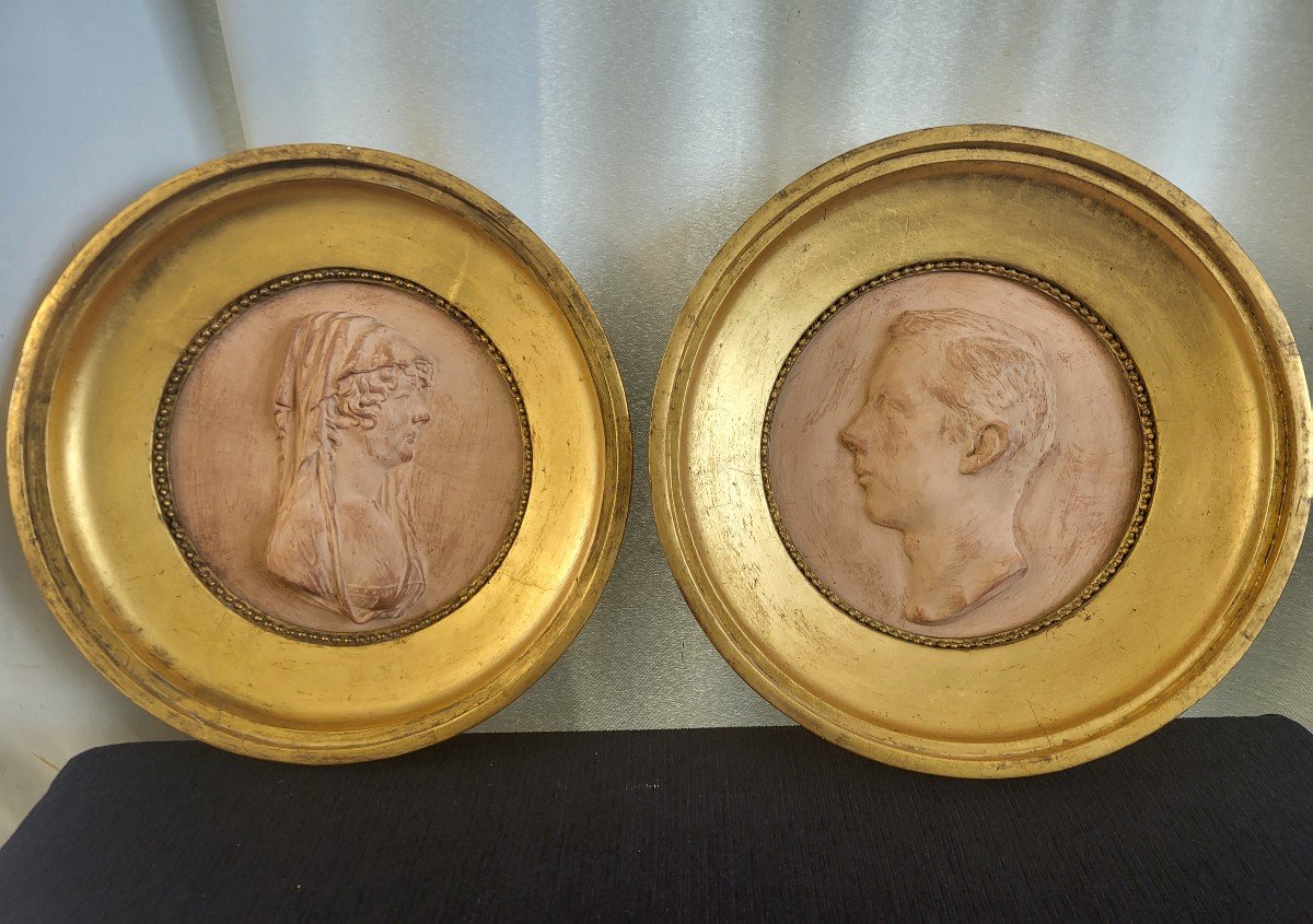 Pair Of Patinated Earth Profiles Sv J.chinard XIXe Siècle -photo-5