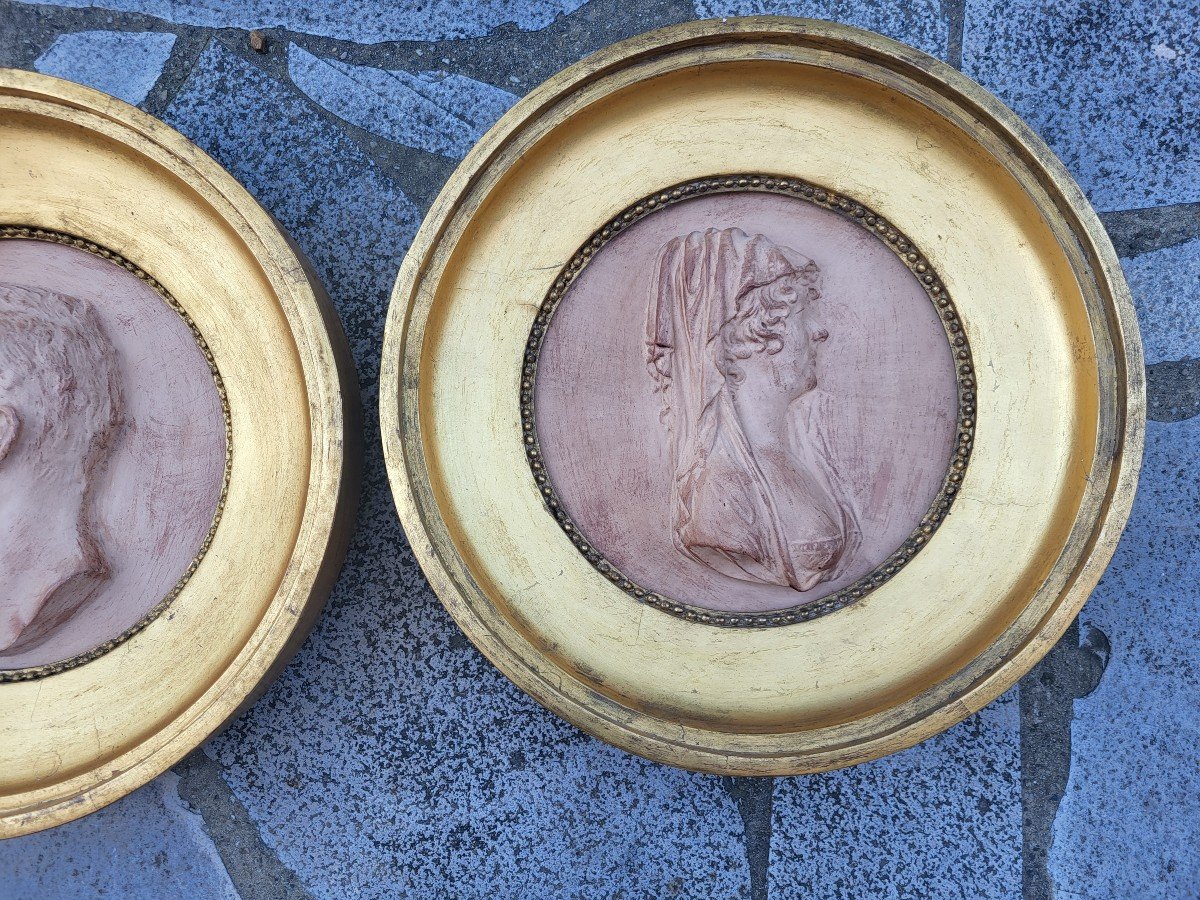 Pair Of Patinated Earth Profiles Sv J.chinard XIXe Siècle -photo-8