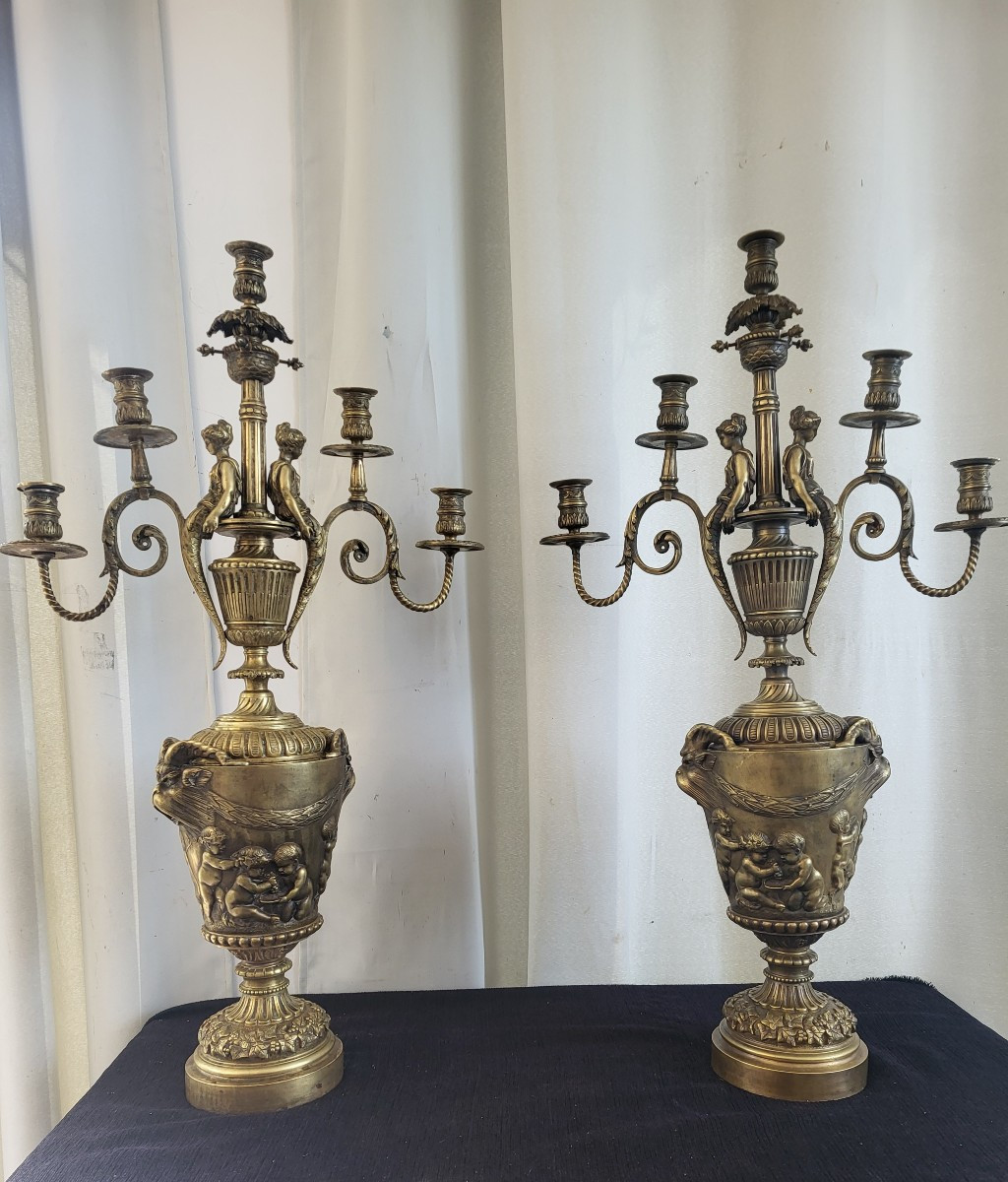 Importante  Paire De Candélabres   Bronze Doré  Dlg Clodion époque XIXe  H84cm