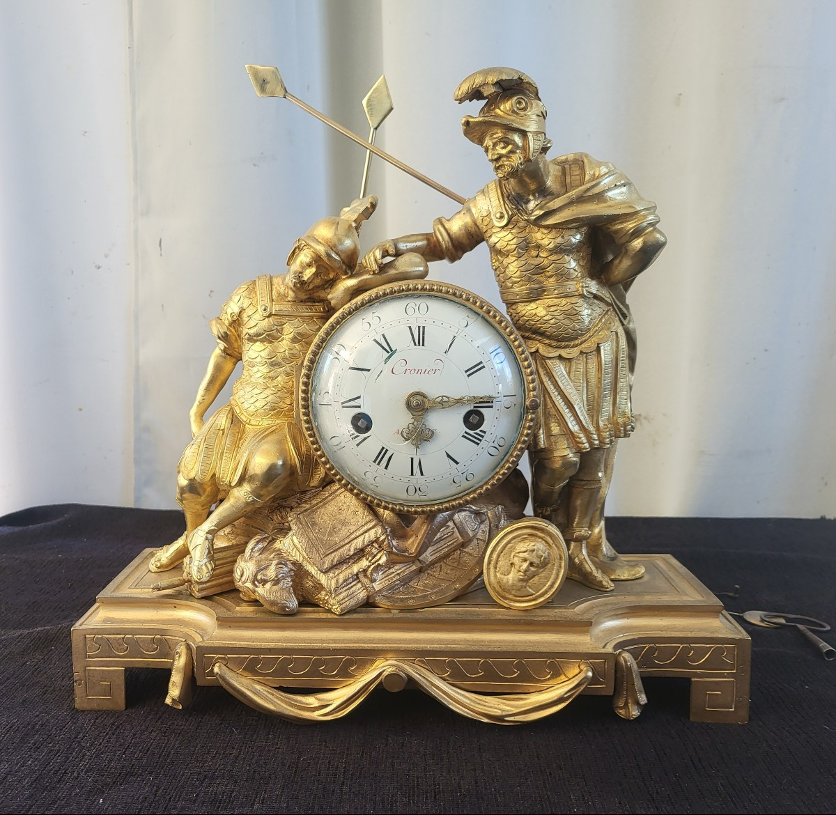 Roman Soldiers Clock Sg Cronier Gilt Bronze Louis XVI Period 18th Century -photo-2