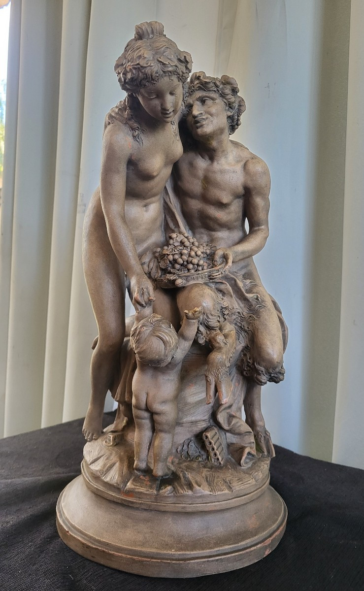 Sculpture  Terre Cuite Signée  Clodion époque  XIXe   H 52cm-photo-8