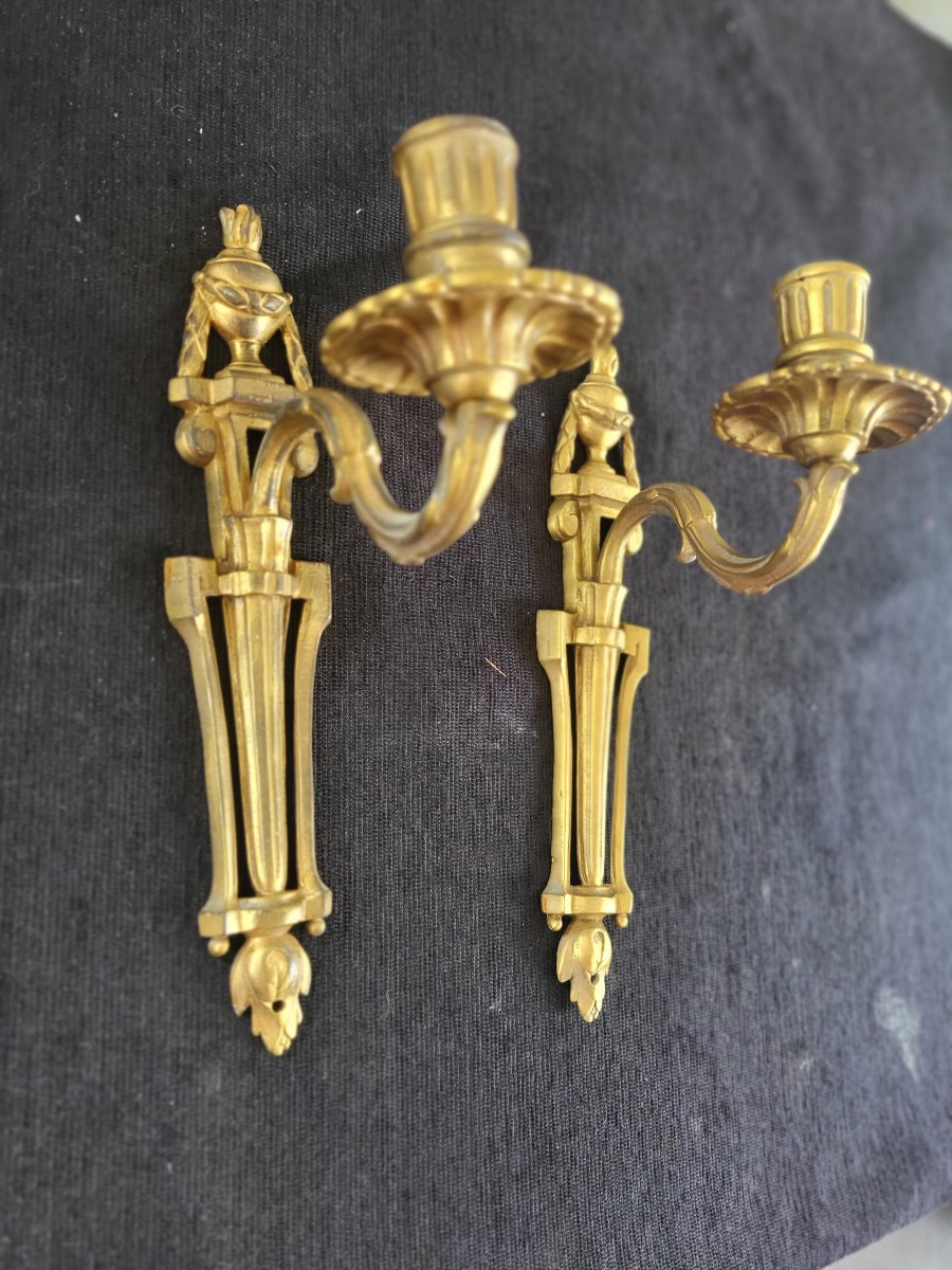 Paire D Appliques  Bronze Doré  époque Louis XVI  Fin XVIII E -photo-2