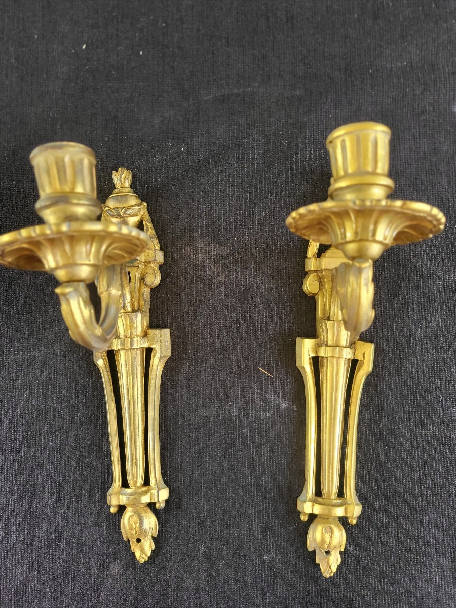 Paire D Appliques  Bronze Doré  époque Louis XVI  Fin XVIII E 
