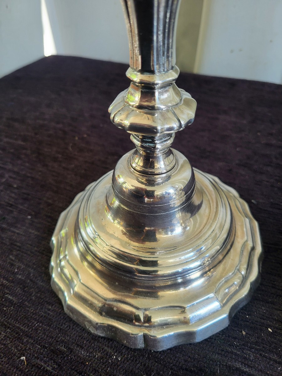 Pair Of Louis XV Period Silver-plated Bronze Candlesticks, 18th Century -photo-3