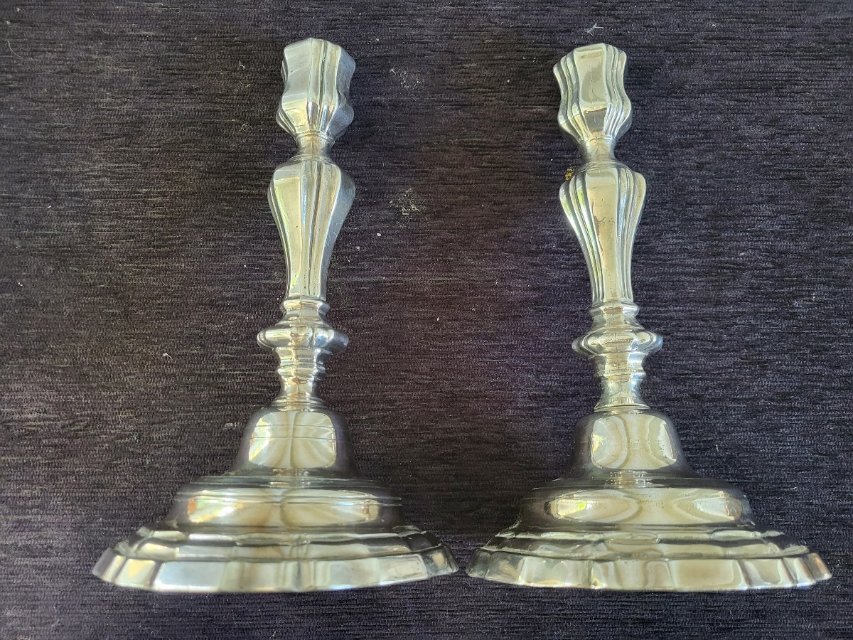 Pair Of Louis XV Period Silver-plated Bronze Candlesticks, 18th Century -photo-4