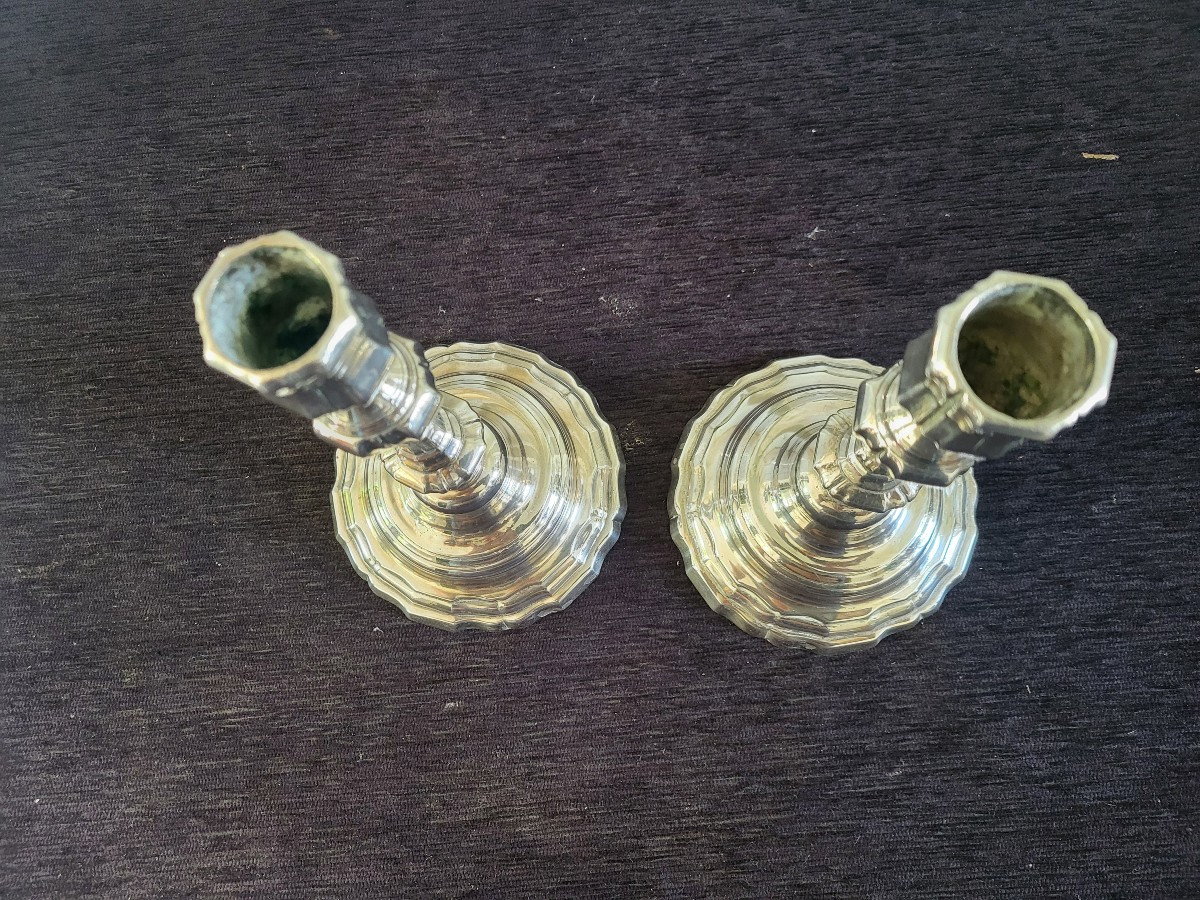 Pair Of Louis XV Period Silver-plated Bronze Candlesticks, 18th Century -photo-1