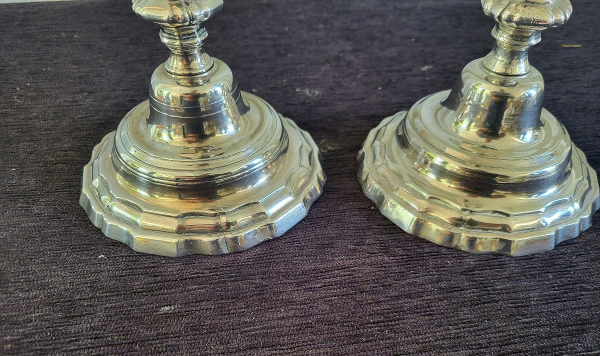 Pair Of Louis XV Period Silver-plated Bronze Candlesticks, 18th Century -photo-3