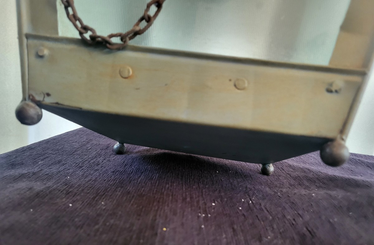 Paire de   grandes lanternes  d'entrée Tole Peinte époque XIXe Siècle H77cm-photo-1