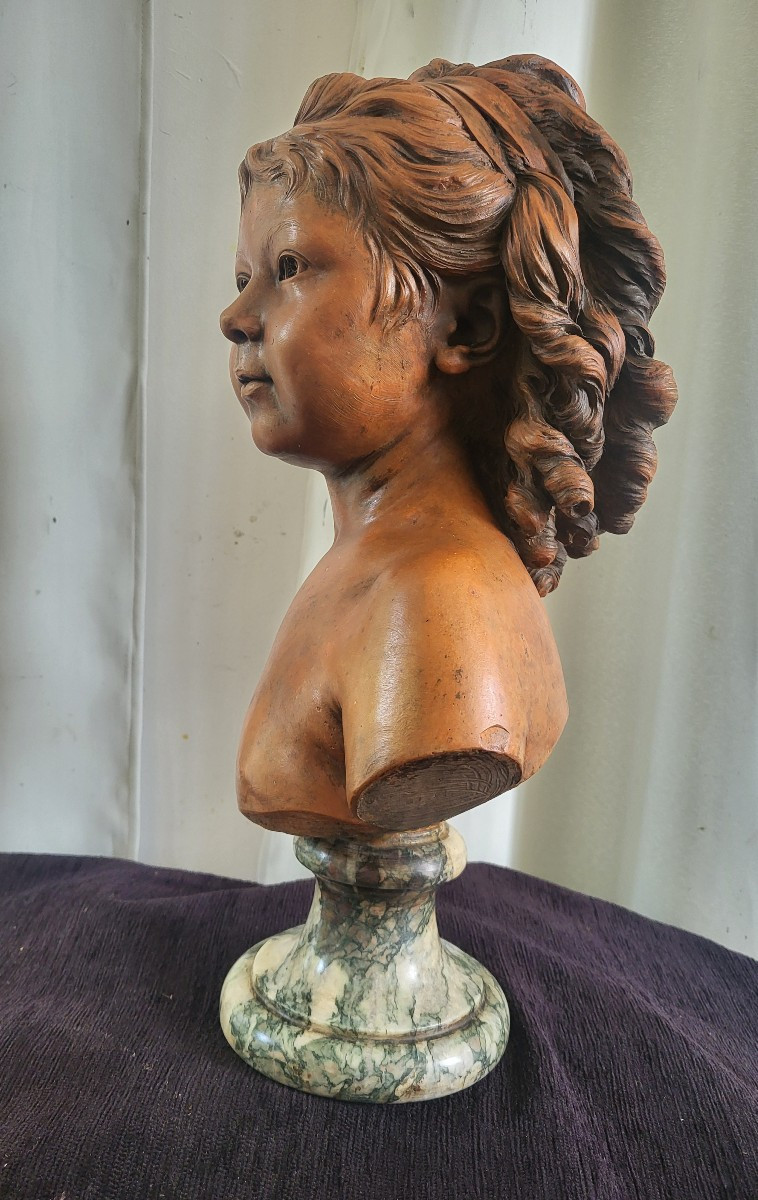 Buste Terre Cuite Signé Houdon époque XIXe  H 49cm-photo-3