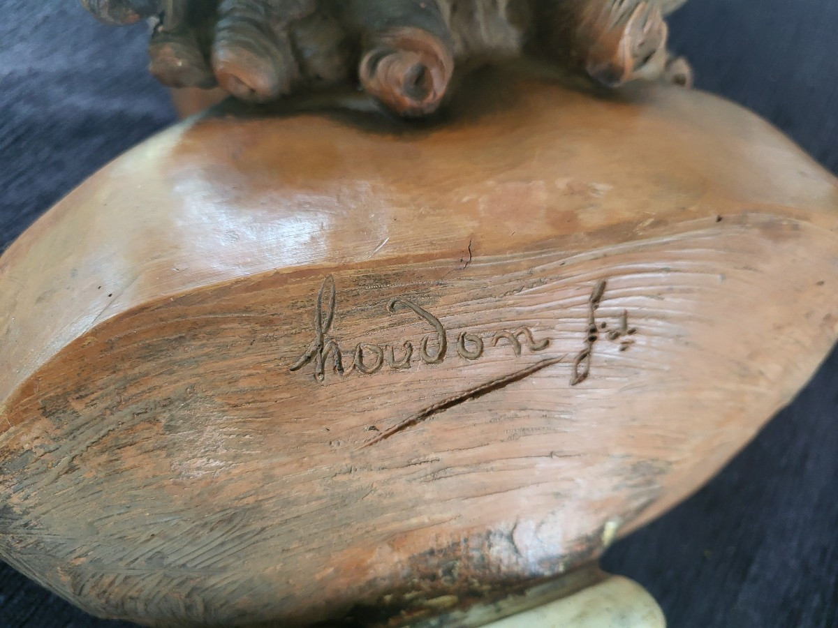 Buste Terre Cuite Signé Houdon époque XIXe  H 49cm-photo-4