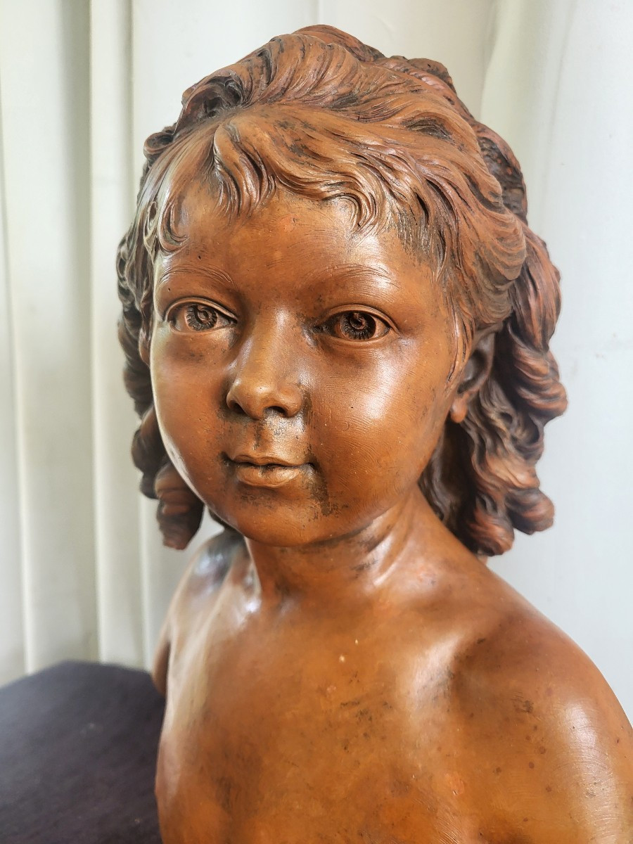 Buste Terre Cuite Signé Houdon époque XIXe  H 49cm-photo-2