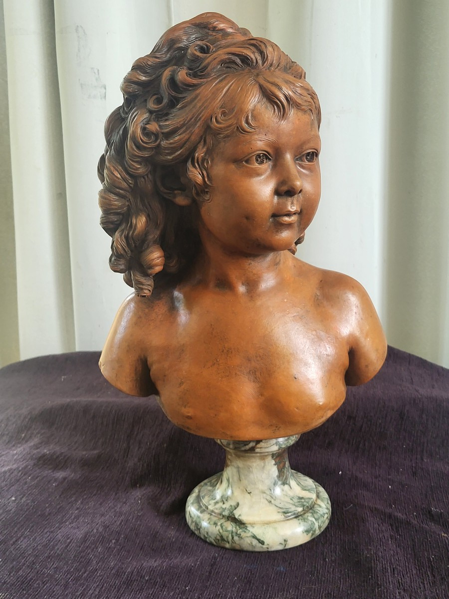 Buste Terre Cuite Signé Houdon époque XIXe  H 49cm-photo-8