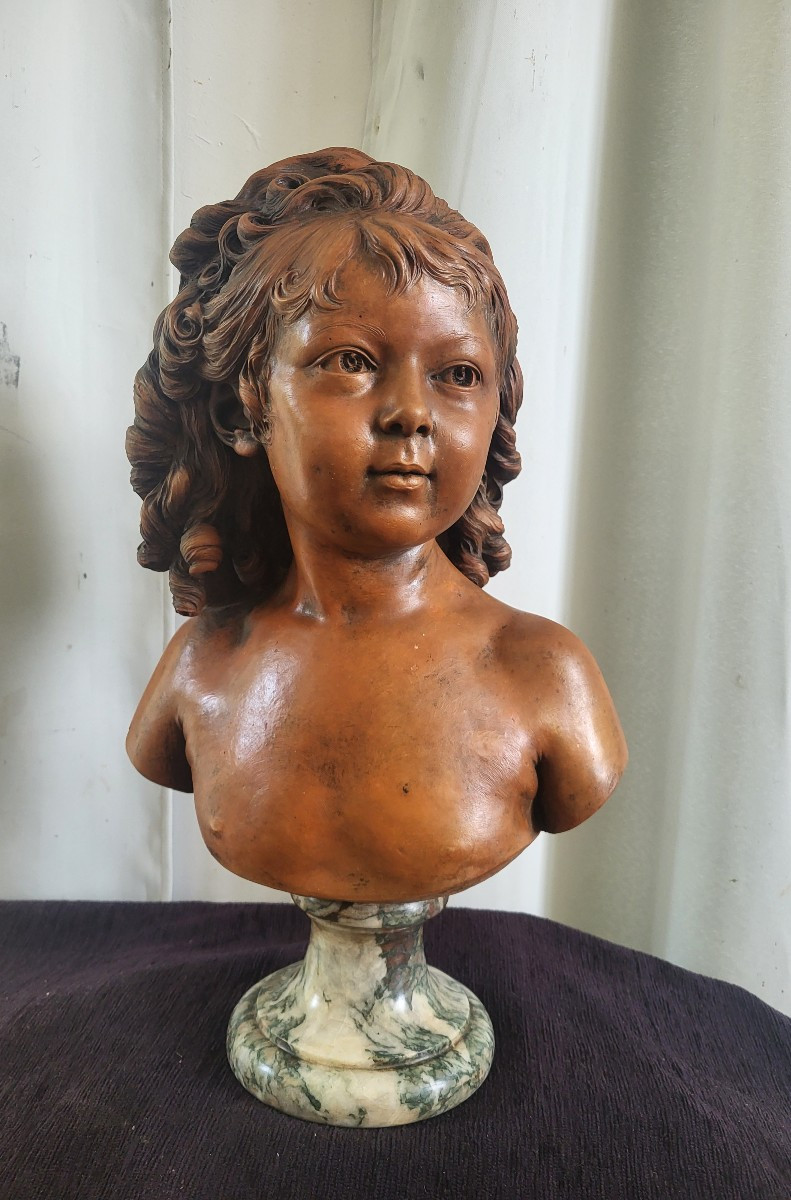 Buste Terre Cuite Signé Houdon époque XIXe  H 49cm