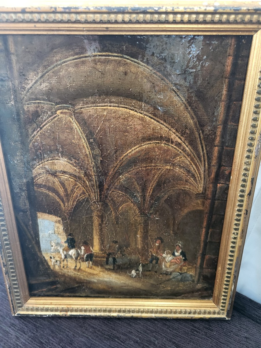 école Française  Fin XVIII e-  Début  XIXe  Interieur  D 'église Hst -photo-4