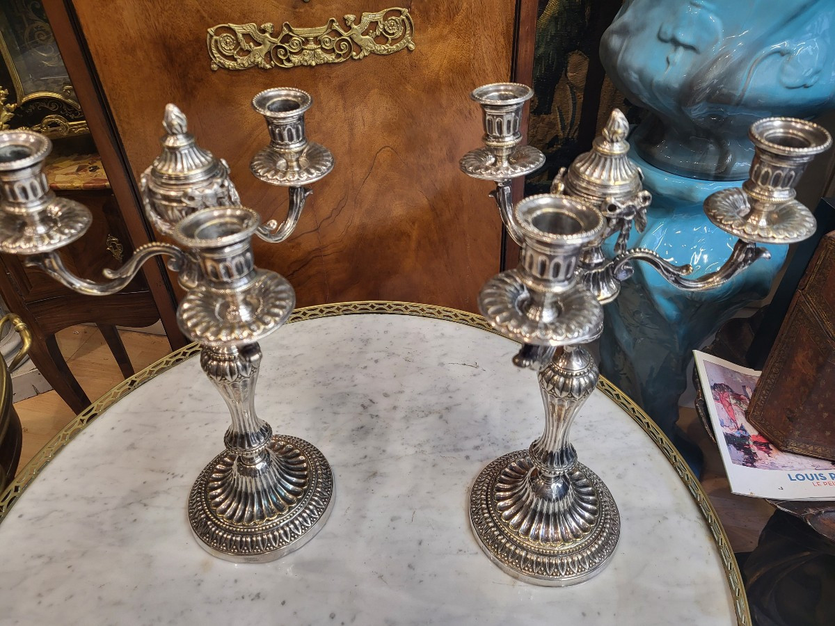 Pair Of Louis XVI Period Candlesticks, Silver Plated, 18th Century H40-photo-3