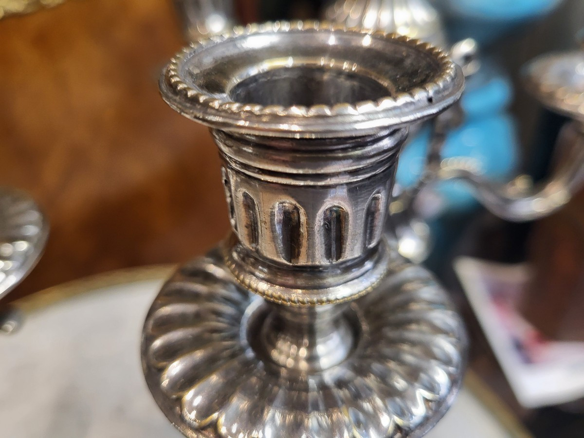 Pair Of Louis XVI Period Candlesticks, Silver Plated, 18th Century H40-photo-1