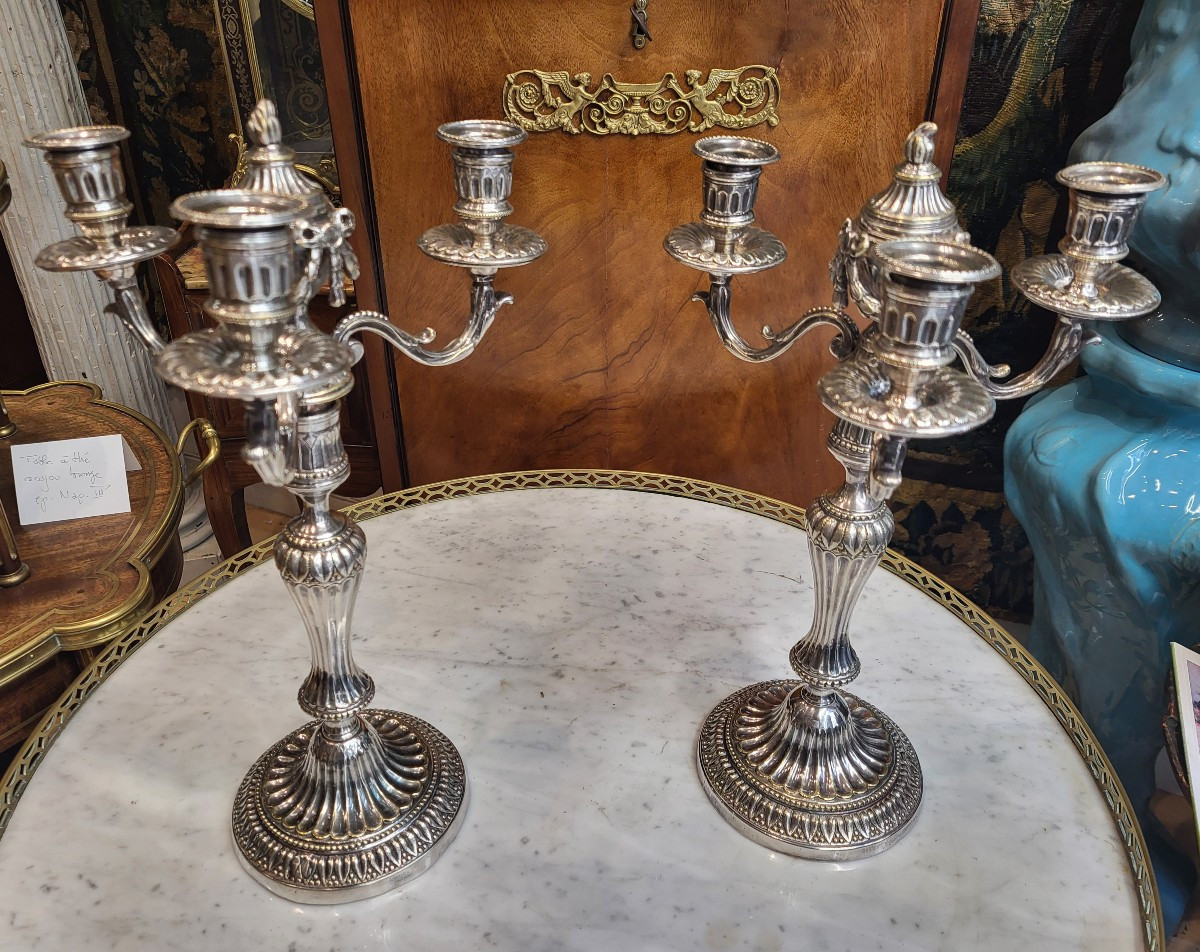 Pair Of Louis XVI Period Candlesticks, Silver Plated, 18th Century H40