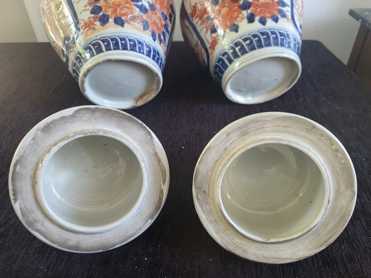 Paire de potiches  porcelaine Imari  Japon XIXe  H35 cm-photo-1