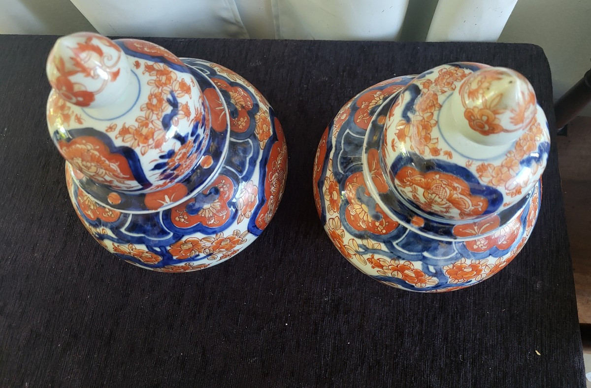 Paire de potiches  porcelaine Imari  Japon XIXe  H35 cm-photo-3