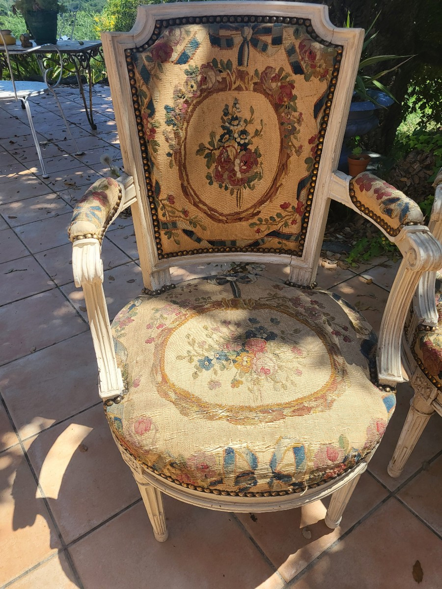 Suite de 4 fauteuils  estampillés A Gaillard  tapisserie  d époque Louis XVI XVIII e -photo-2