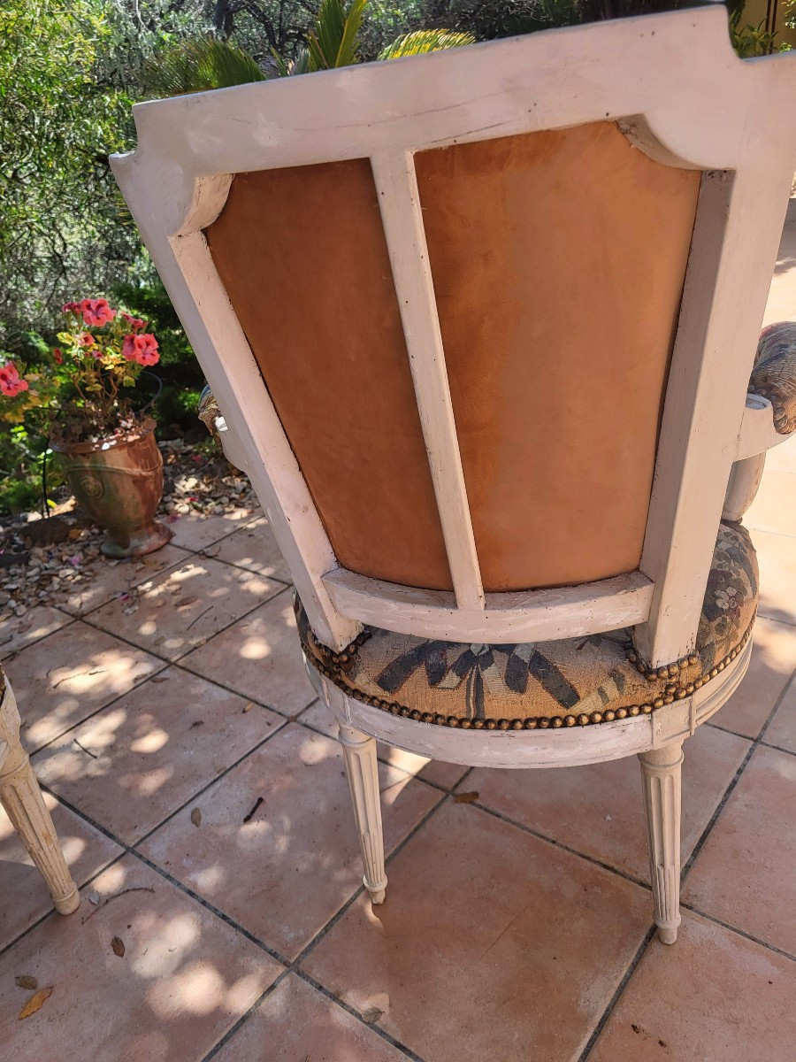 Suite de 4 fauteuils  estampillés A Gaillard  tapisserie  d époque Louis XVI XVIII e -photo-5
