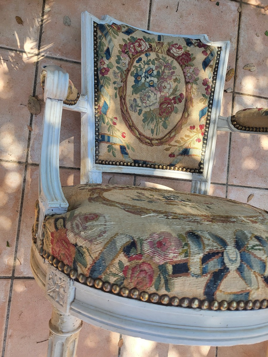Suite de 4 fauteuils  estampillés A Gaillard  tapisserie  d époque Louis XVI XVIII e -photo-6