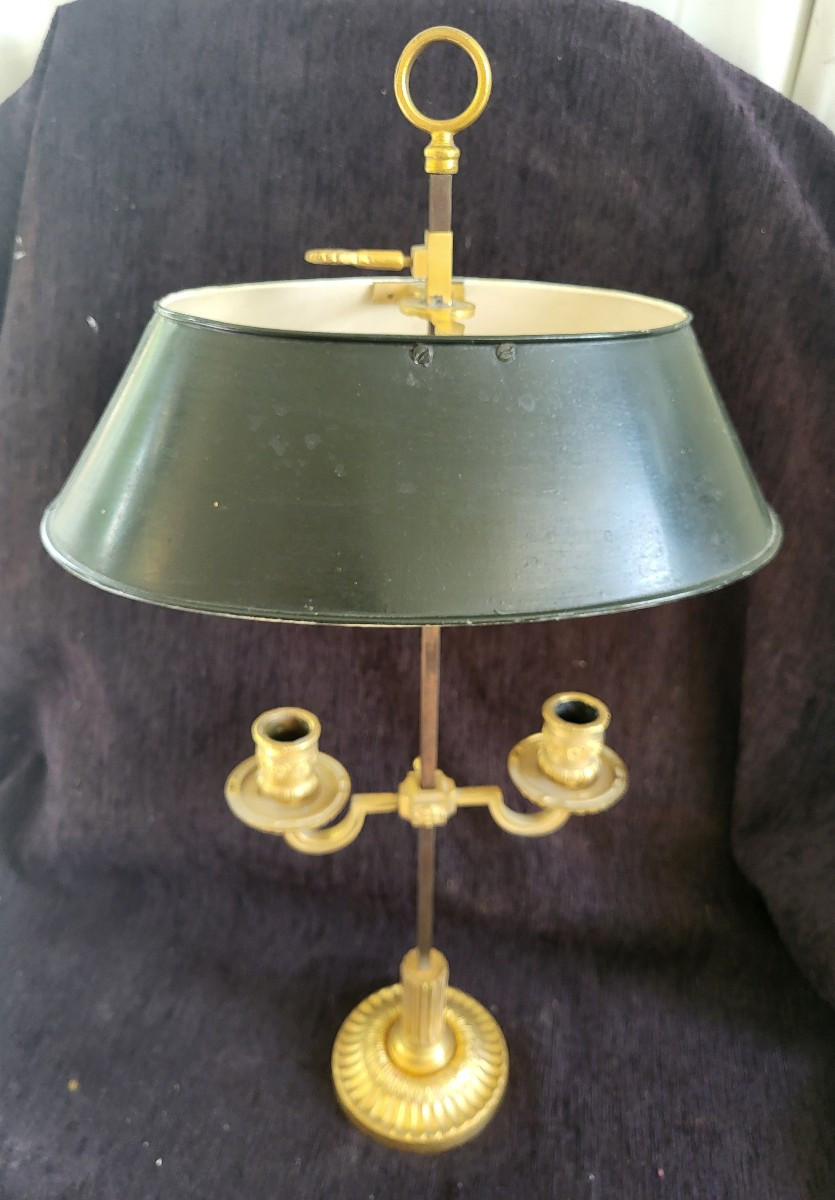 Bouillotte Lamp, Gilded Bronze And Painted Sheet Metal, 19th Century, H59-photo-2