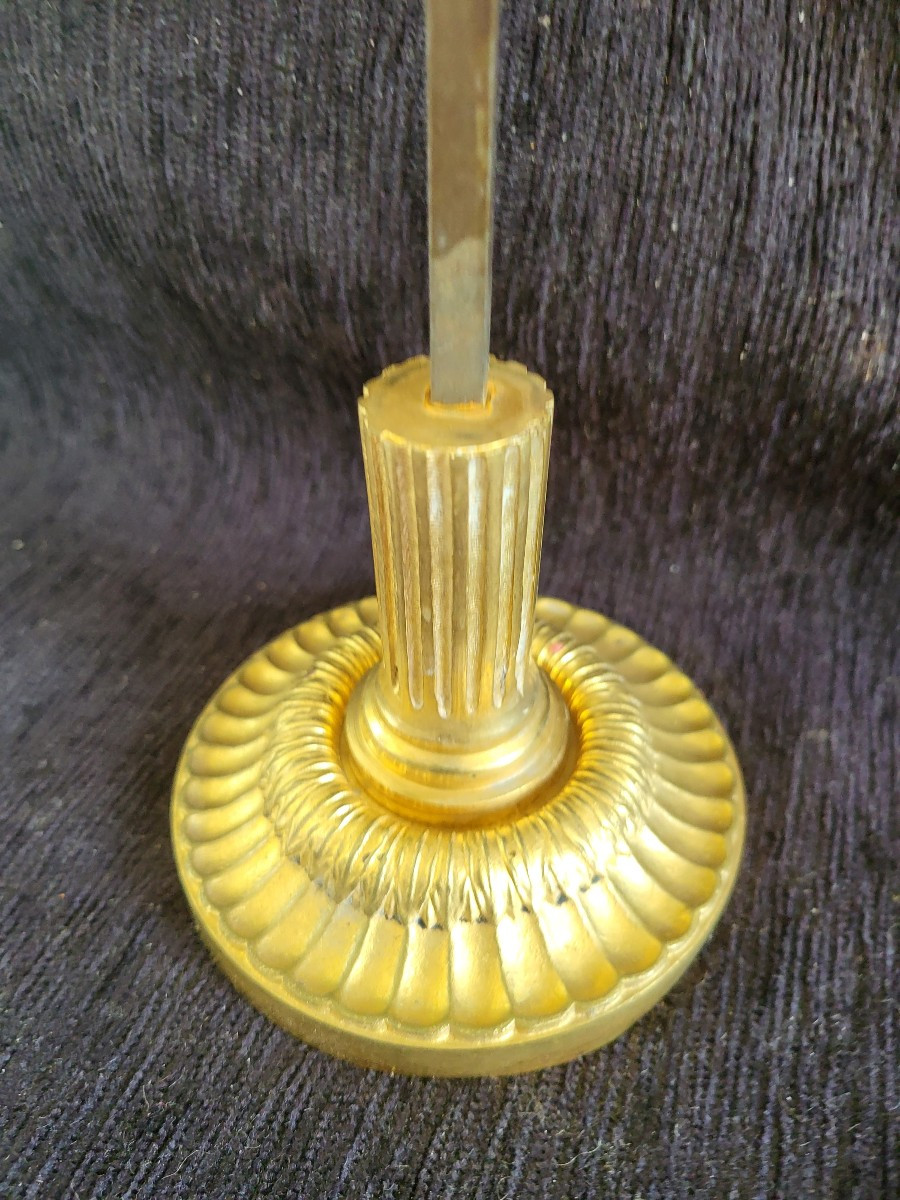 Bouillotte Lamp, Gilded Bronze And Painted Sheet Metal, 19th Century, H59-photo-3