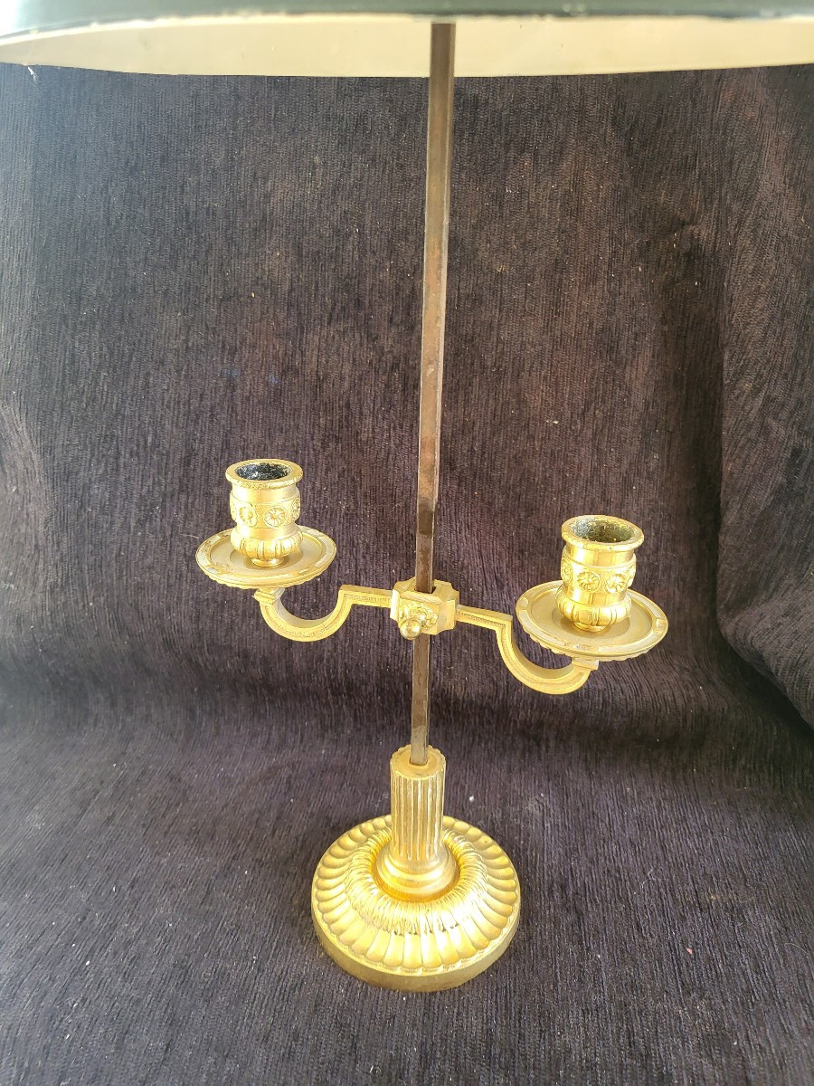 Bouillotte Lamp, Gilded Bronze And Painted Sheet Metal, 19th Century, H59-photo-3