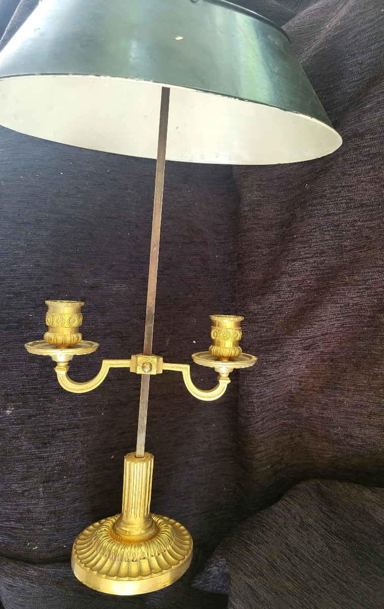 Bouillotte Lamp, Gilded Bronze And Painted Sheet Metal, 19th Century, H59-photo-6