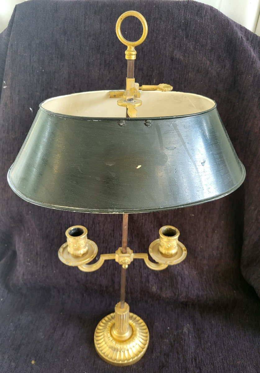 Bouillotte Lamp, Gilded Bronze And Painted Sheet Metal, 19th Century, H59-photo-8
