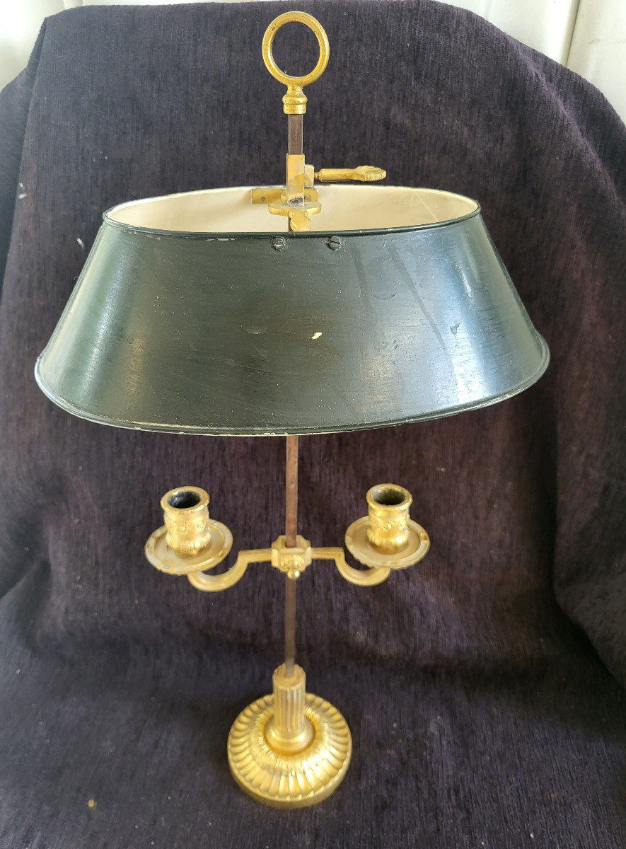 Bouillotte Lamp, Gilded Bronze And Painted Sheet Metal, 19th Century, H59