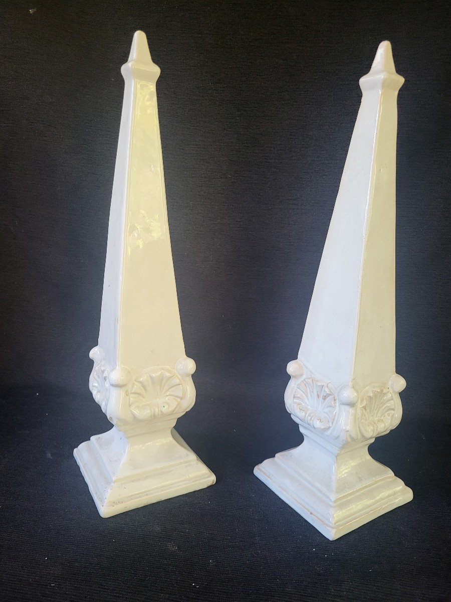 Pair Of Glazed Earthenware Obelisks C 1970 H44.5-photo-4