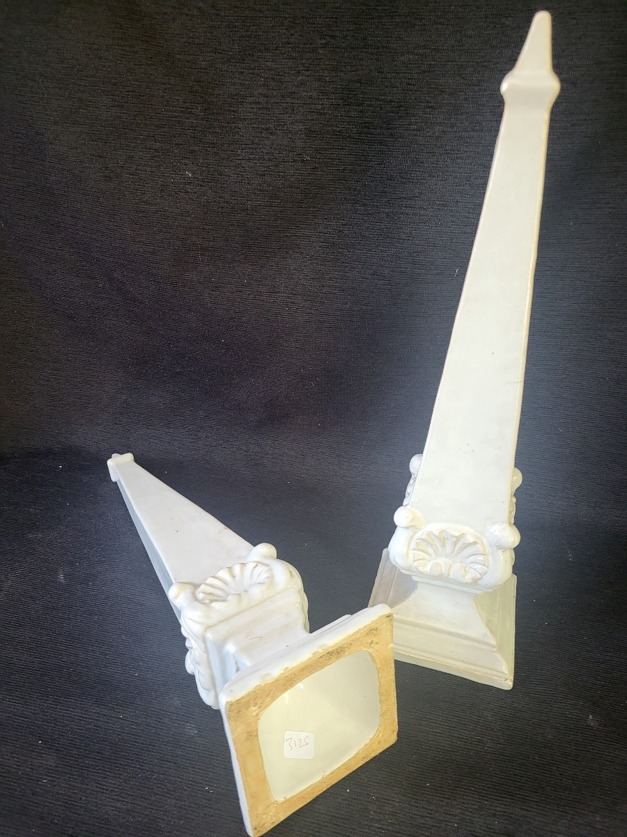 Pair Of Glazed Earthenware Obelisks C 1970 H44.5-photo-1