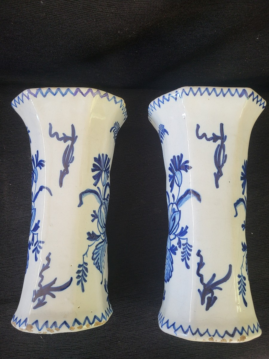 Pair Of Faience Delft Lkp Vases From The 18th Century-photo-3