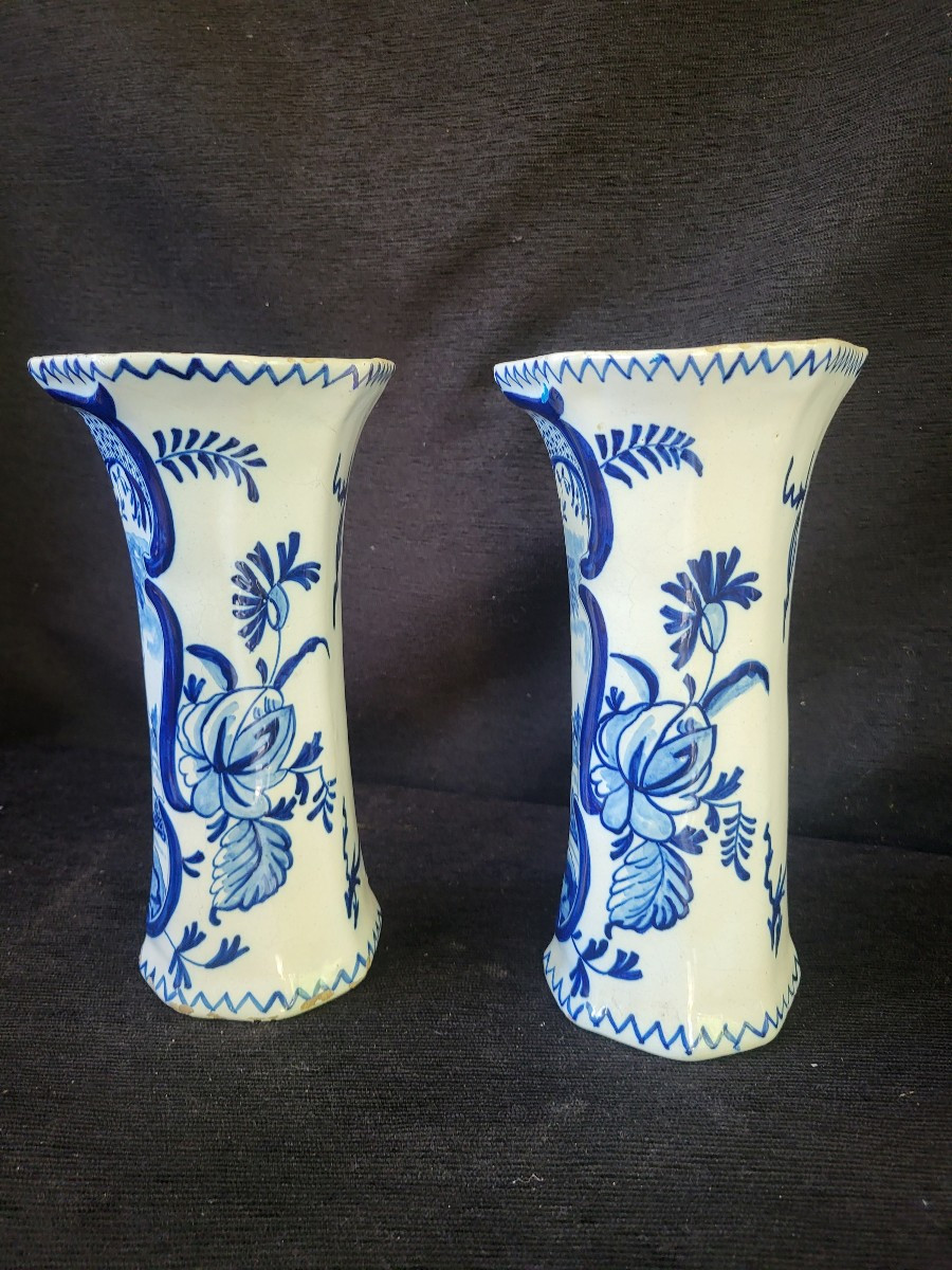 Pair Of Faience Delft Lkp Vases From The 18th Century-photo-4