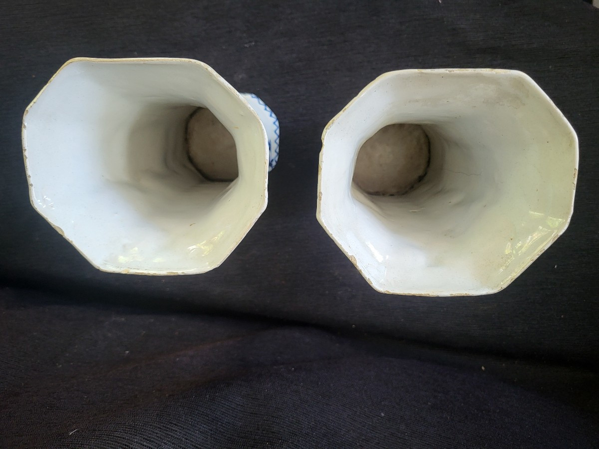 Pair Of Faience Delft Lkp Vases From The 18th Century-photo-7