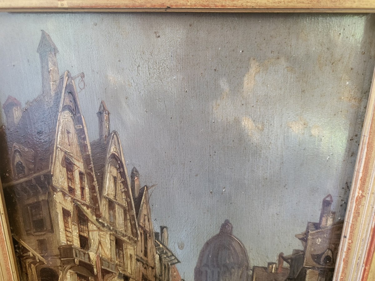 French School, Early 19th Century, Oil On Canvas, View Of A Lively Town -photo-1