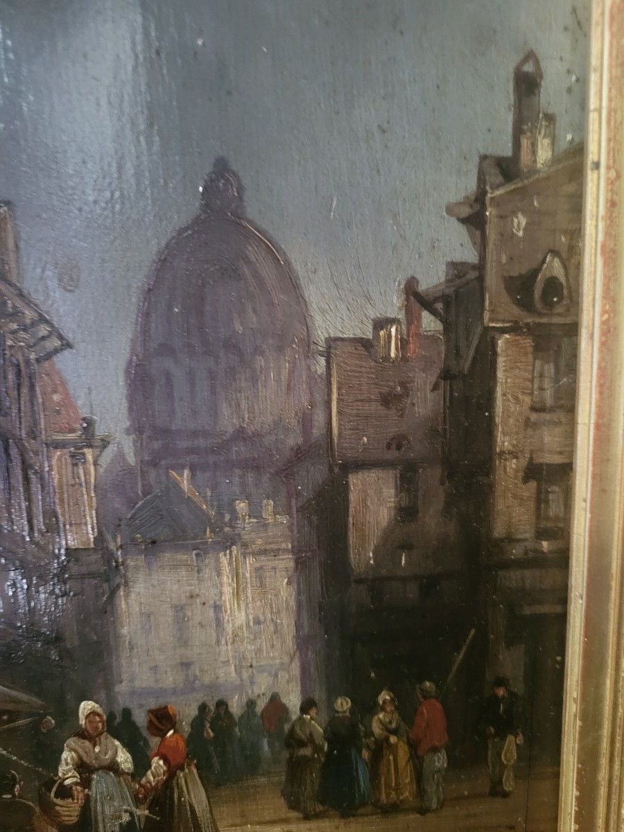 French School, Early 19th Century, Oil On Canvas, View Of A Lively Town -photo-4