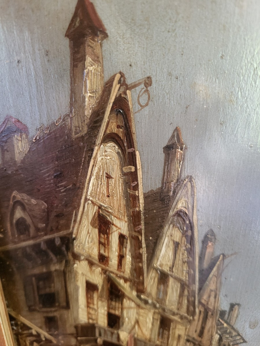 French School, Early 19th Century, Oil On Canvas, View Of A Lively Town -photo-5